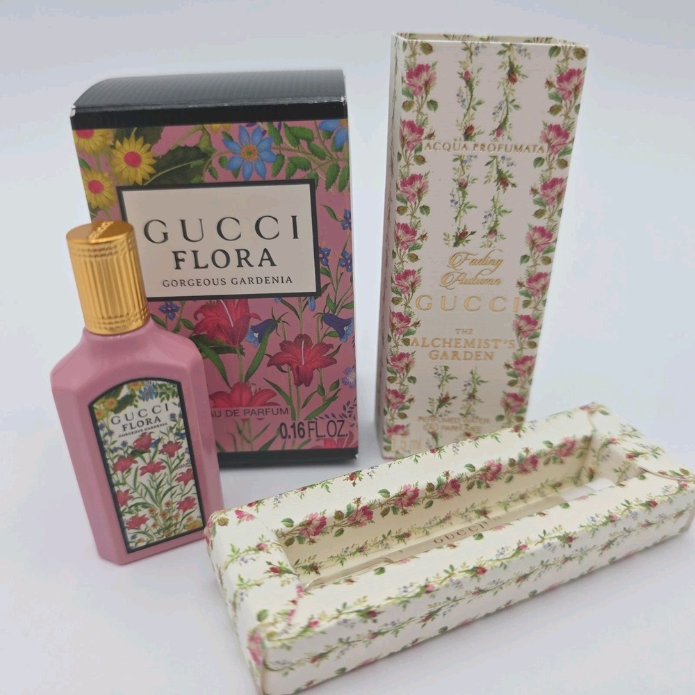 2 Pc Gucci Flora Gorgeous Gardenia 5 ml & Alchemist Garden Parfum Sampler 1.5 ml